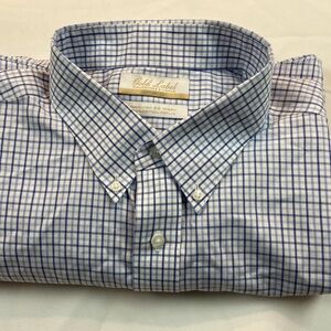 Gold Label Roundtree & Yorke White Dress Shirt with Blue Check Pattern 18/33